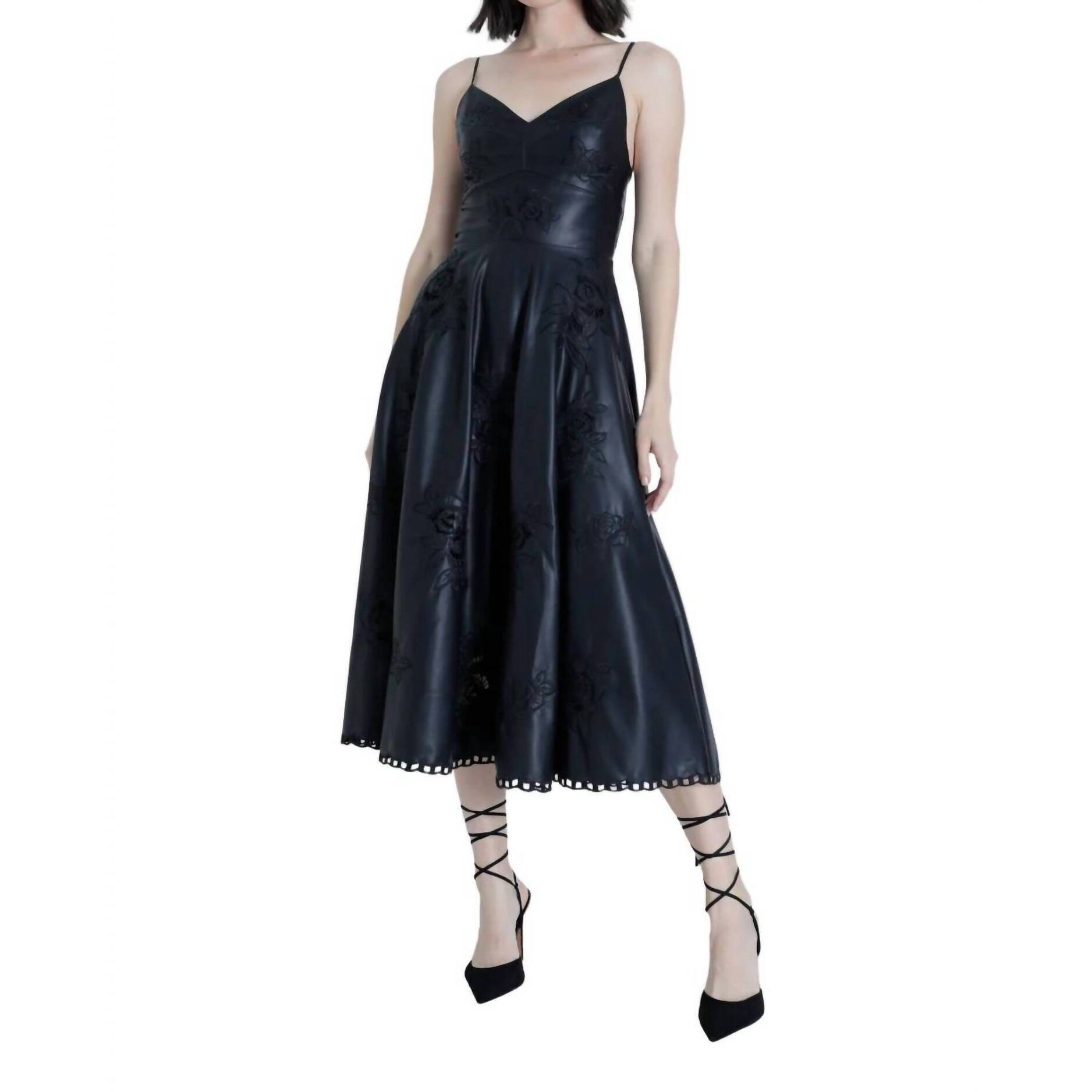 New Karina Grimaldi Gloria Vegan Leather Midi Dress In Black